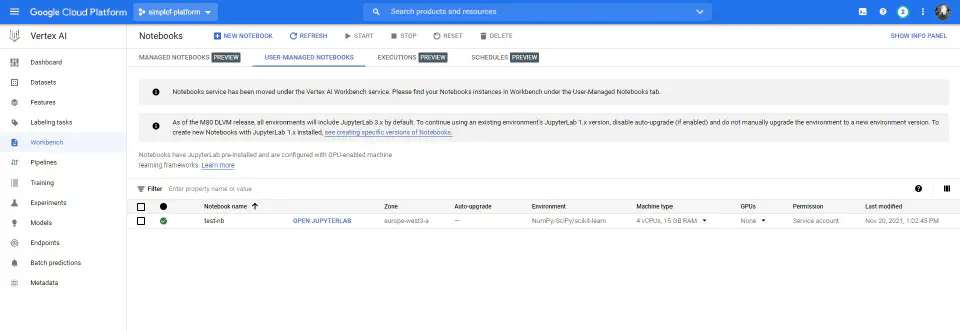 UI of one of the MLflow alternatives: Vertex AI