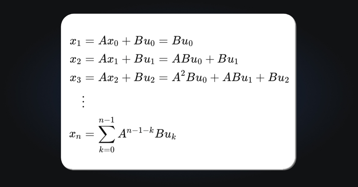 Solving for the state, we start with the state equation from the SSR equations where x0 = 0